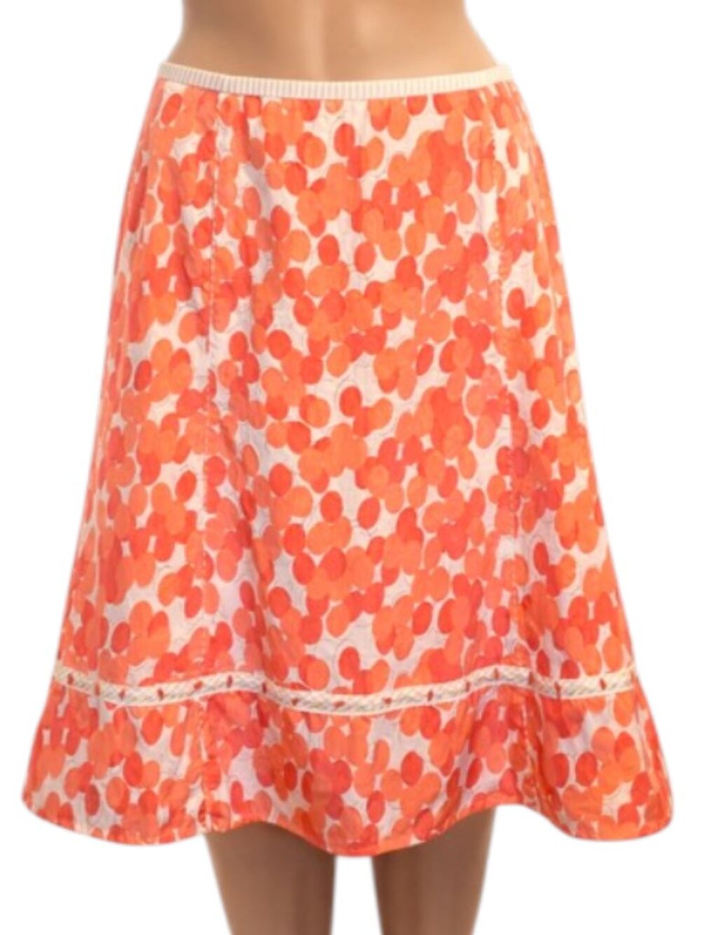 Vintage Sigrid Olsen Silk Cotton Blend Skirt Coral Print Ruffle Hem Boho Y2K